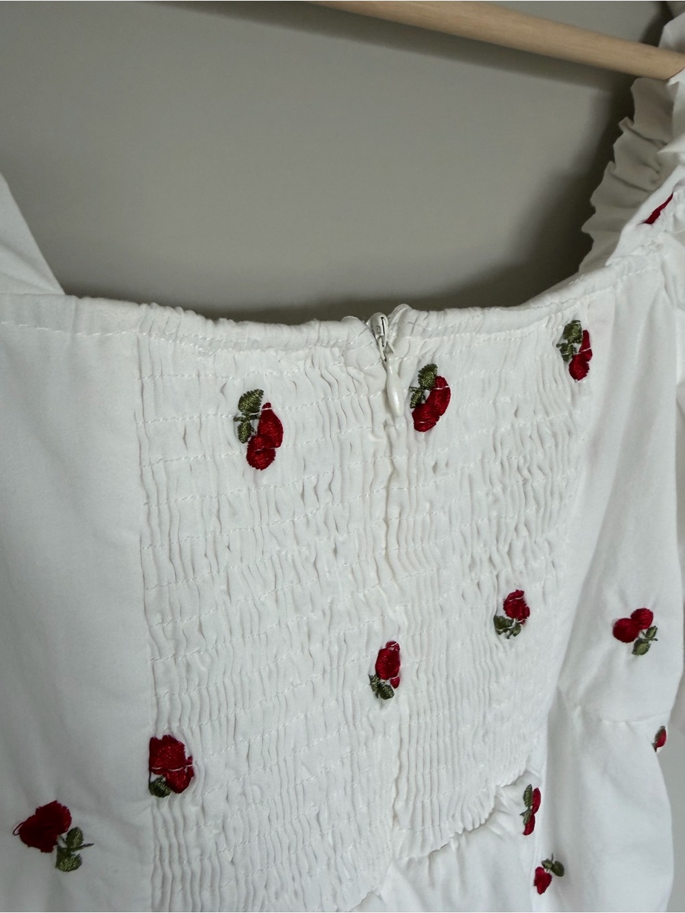 Altar’d State White Cherry Poplin Mini Dress Puff Sleeve Size S Cottagecore - Picture 8 of 9
